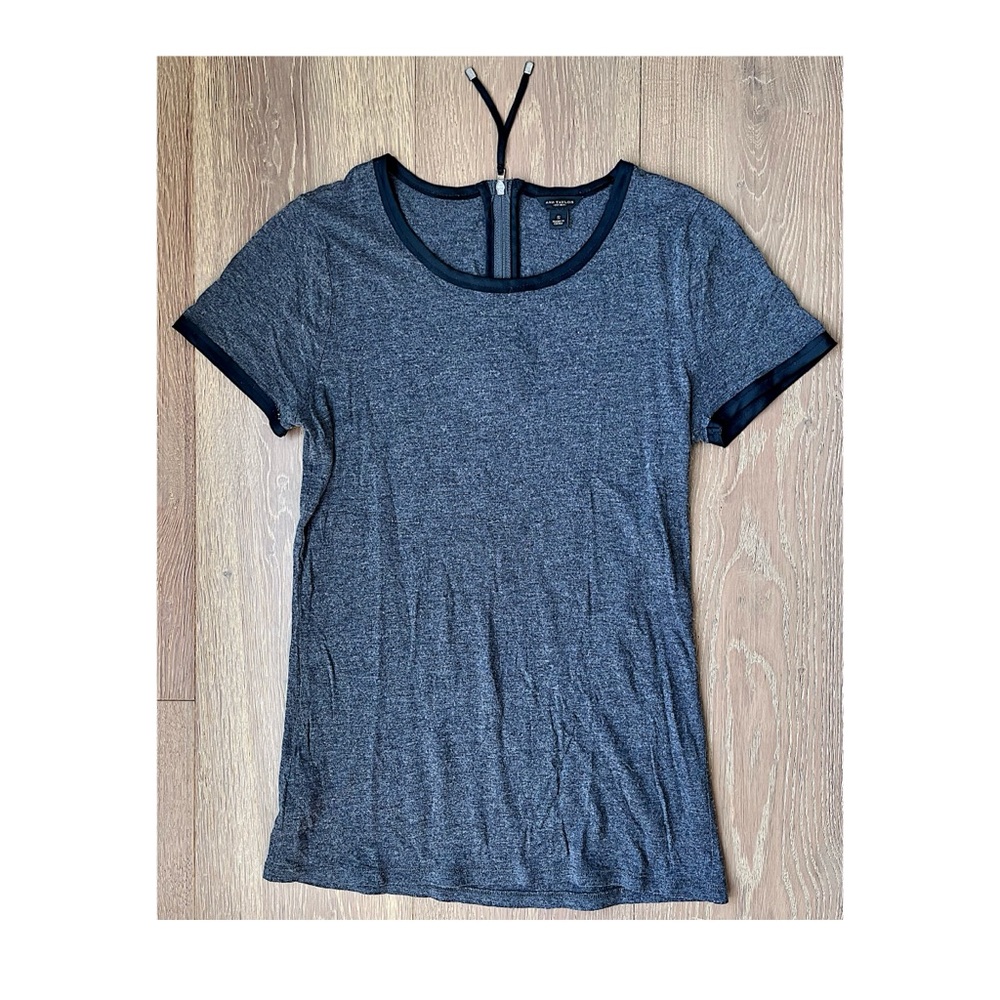 Ann Taylor | gray modal t-shirt with black trim and zipper back
